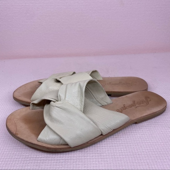 Free People Womens Rio Vista Cream Leather Slides Open Toe - Picture 4 of 8